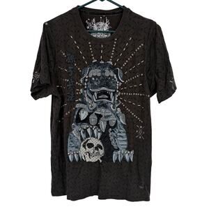 RINGSPUN IX Men's Black Embroidered Bull Dog Short Sleeve Shirt Size Large